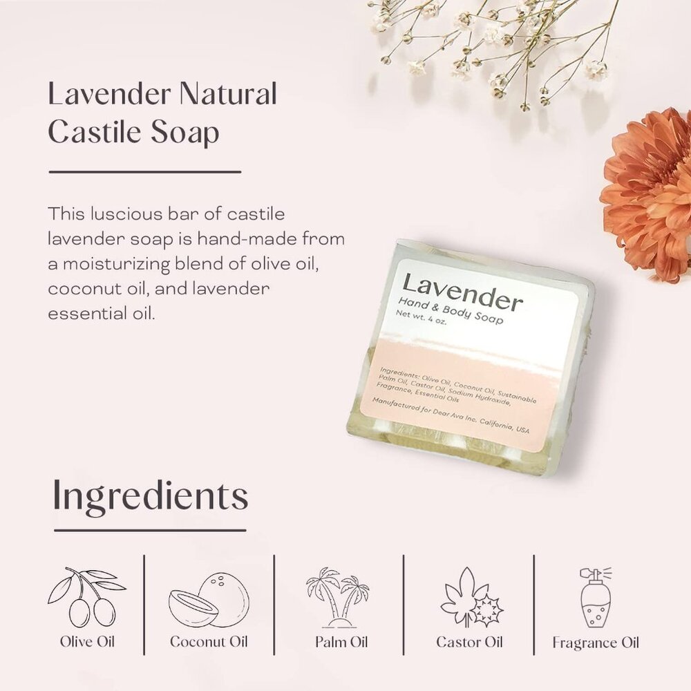 Dear Ava Lavender Hand & Body Soap, Made in USA, Essential Oils